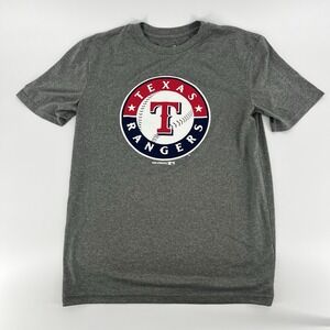 Texas Rangers Logo T Shirt Youth Large 14/16 Gray MLB Team Athletics